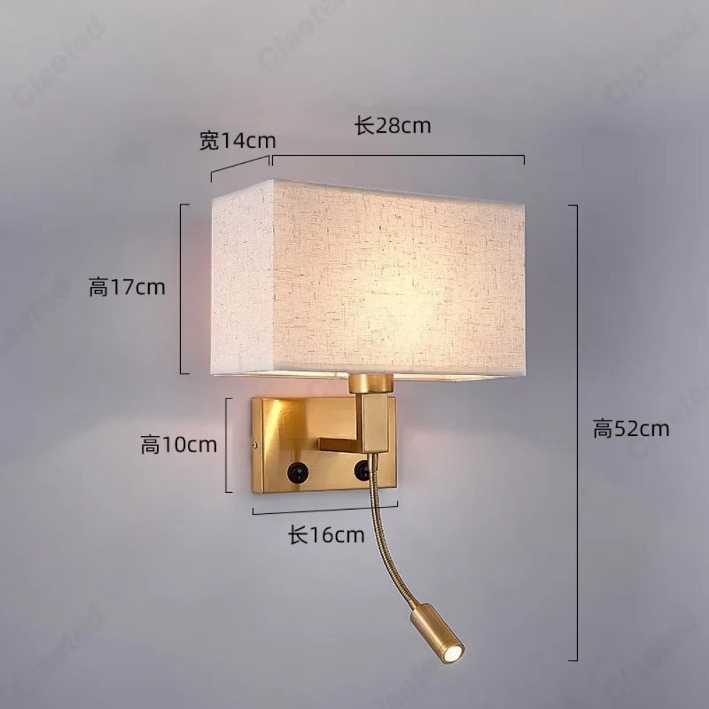 LED Hotel Wall Lights, Decorative Fabric Lights for Living Room, USB Rechargeable Charging Port Bedroom Reading Lights