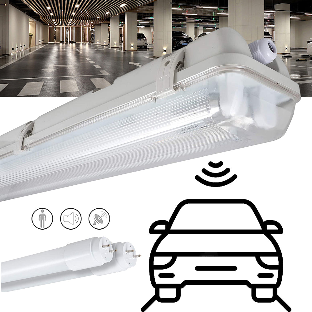 IP65 Waterproof Tri-Proof Lights, Emergency Underground Garage Lights, 4ft Radar Sensing LED Slat Lights