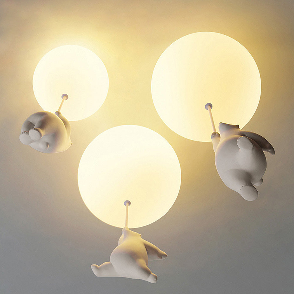 Children's room bear ceiling light, three colors intelligent dimming bedroom living room chandelier