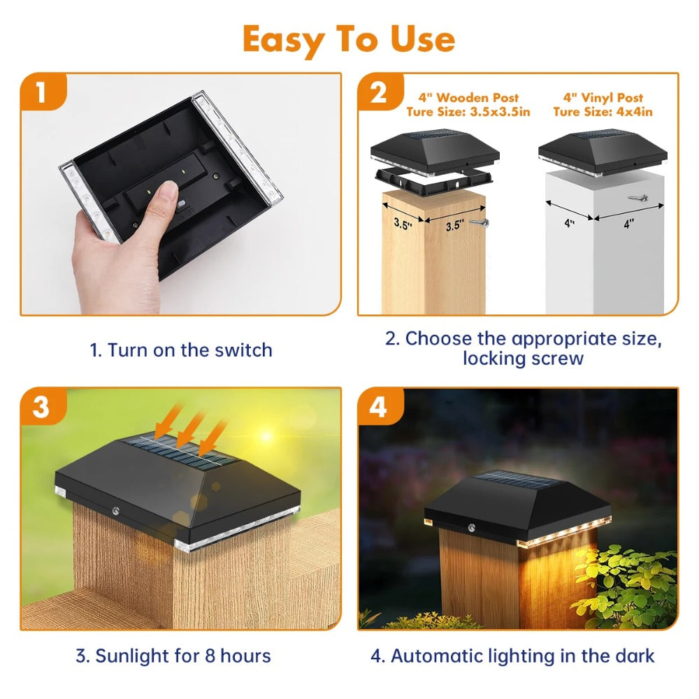 Outdoor LED solar post lights, suitable for courtyard and fence decorative lighting