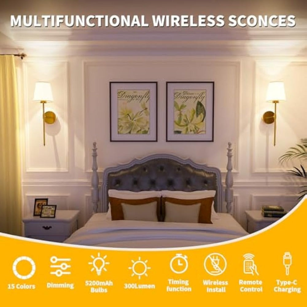 LED Bedroom Bedside Ambiance Wall Sconce, Wiring Free Decorative Lighting For Living Room
