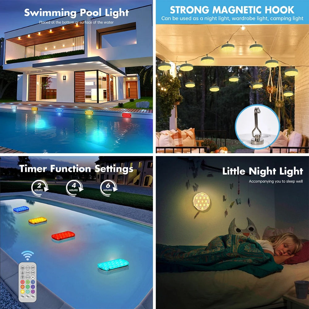 IP65 Waterproof Rechargeable Pool Light, LED Remote Control 16 Color Floating Light