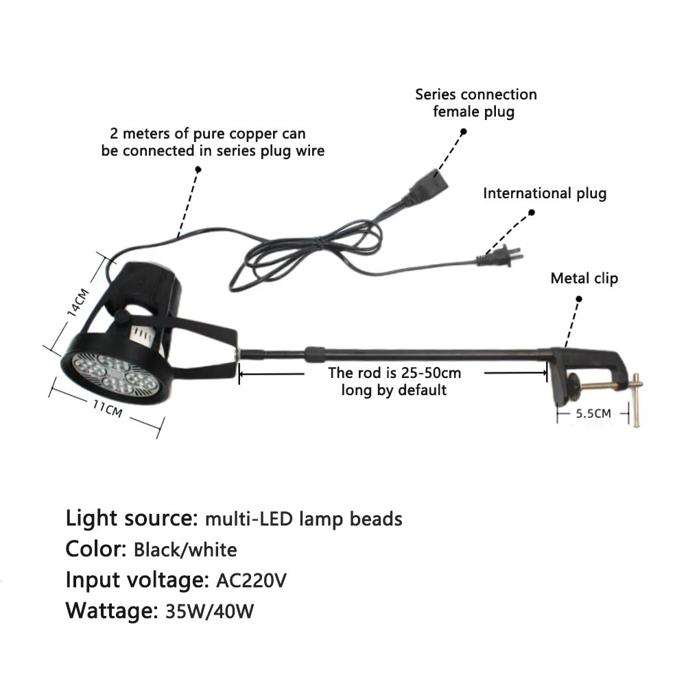 Long arm clip-on indoor exhibition light, LED dimmable self-telescoping pole booth light