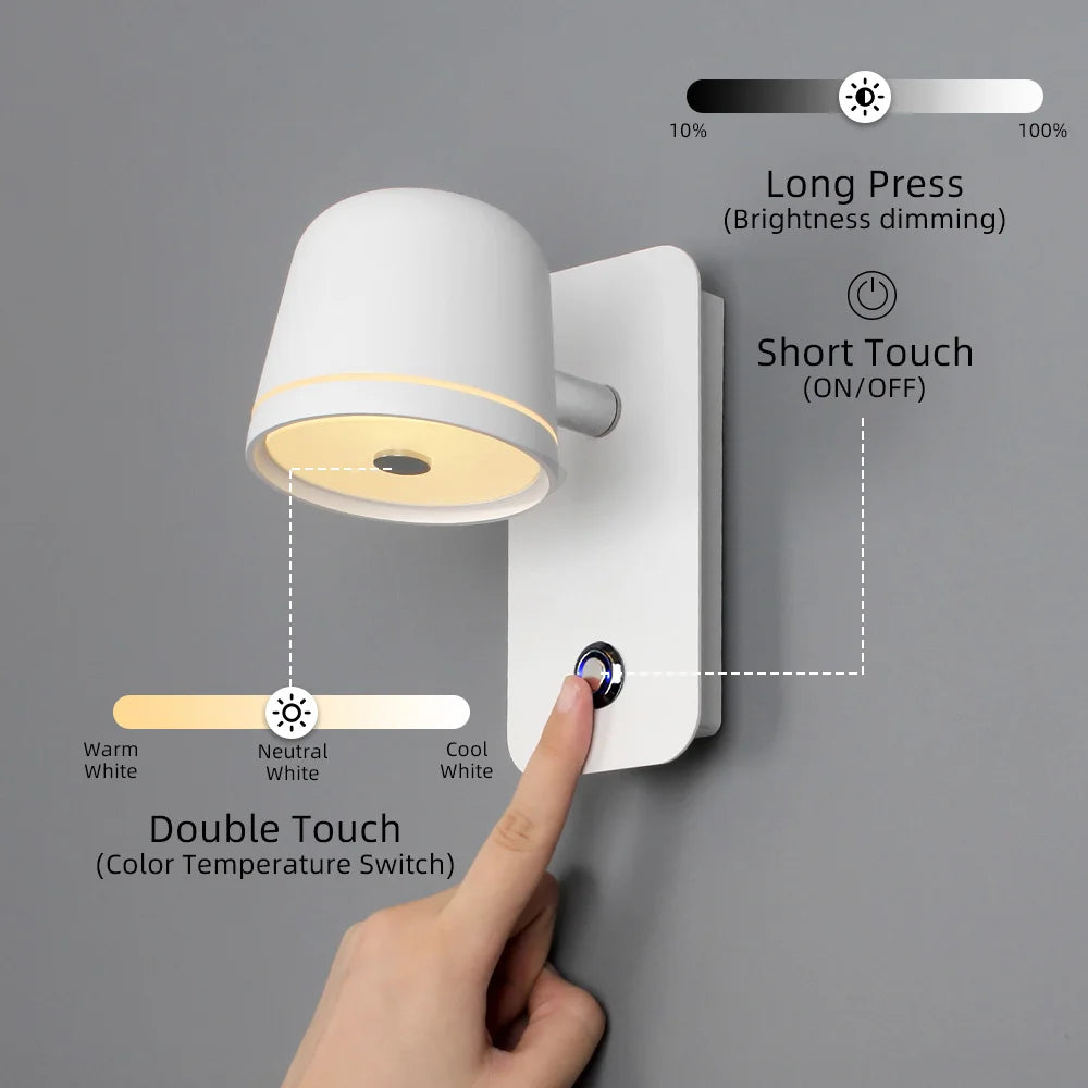 LED Adjustable Wall Sconce, Bedroom Bedside Rotating Lights
