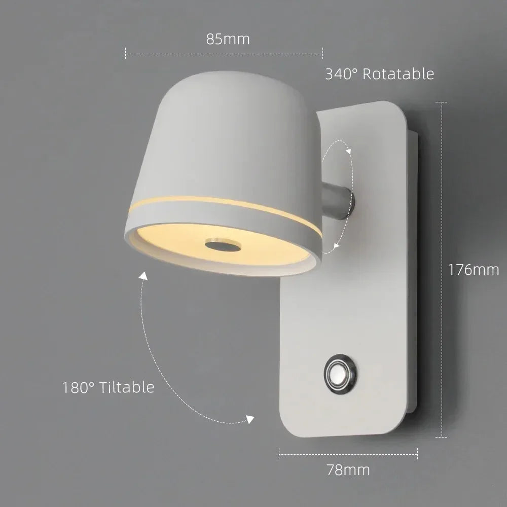 LED Adjustable Wall Sconce, Bedroom Bedside Rotating Lights