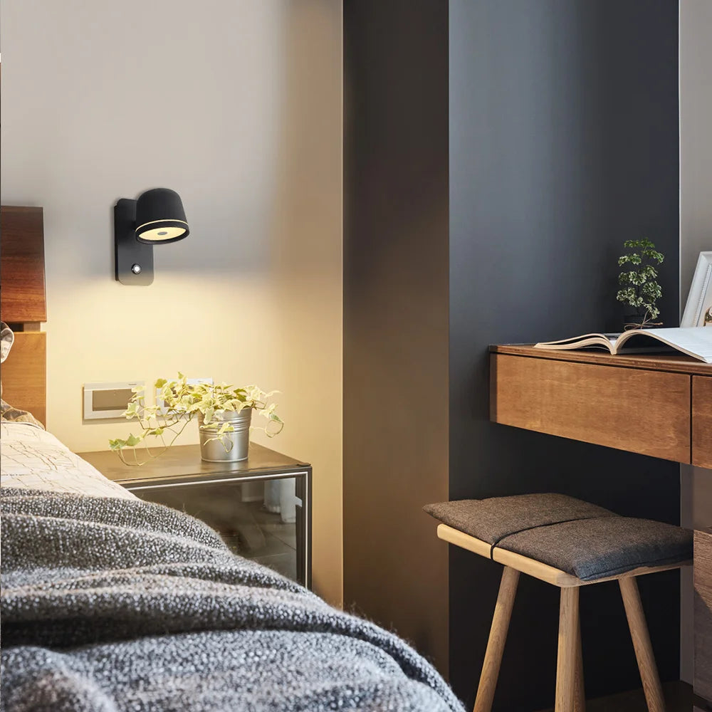 LED Adjustable Wall Sconce, Bedroom Bedside Rotating Lights