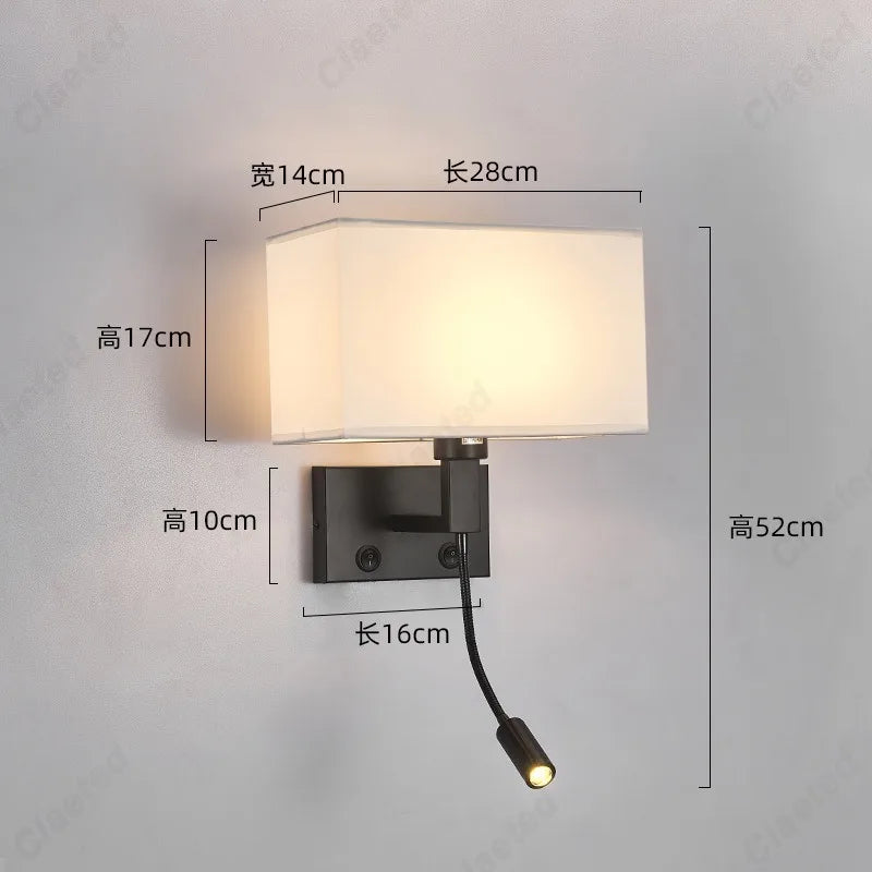 LED Hotel Wall Lights, Decorative Fabric Lights for Living Room, USB Rechargeable Charging Port Bedroom Reading Lights