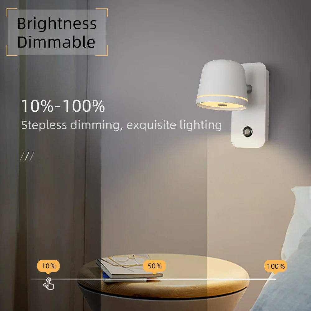 LED Adjustable Wall Sconce, Bedroom Bedside Rotating Lights