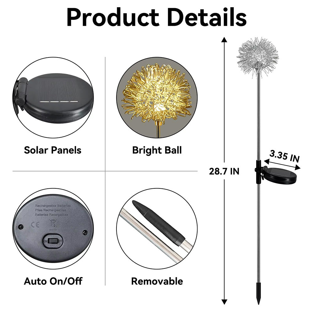 LED Outdoor Landscape Light Solar Dandelion Waterproof Lawn Patio Path Lights