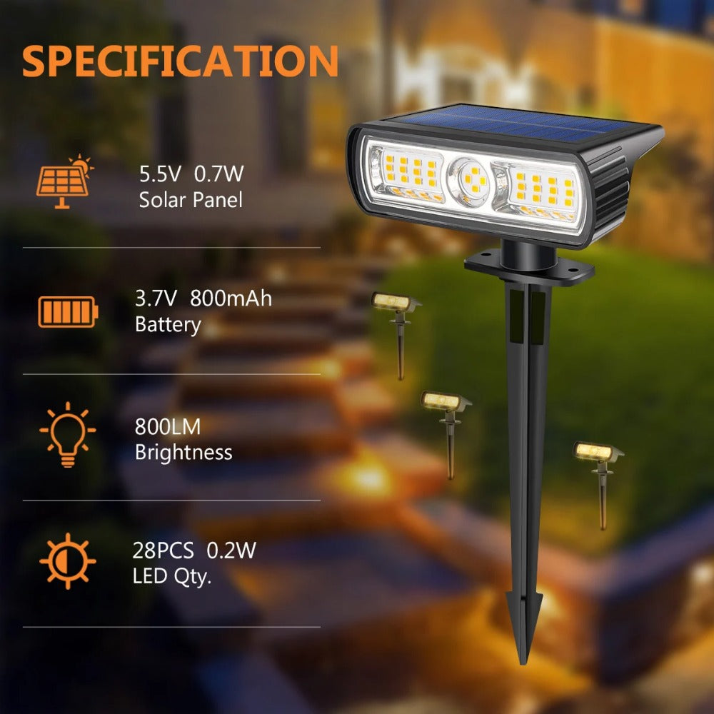 IP65 Waterproof Solar Spotlight, Outdoor Dimmable Garden Ground Plug Light