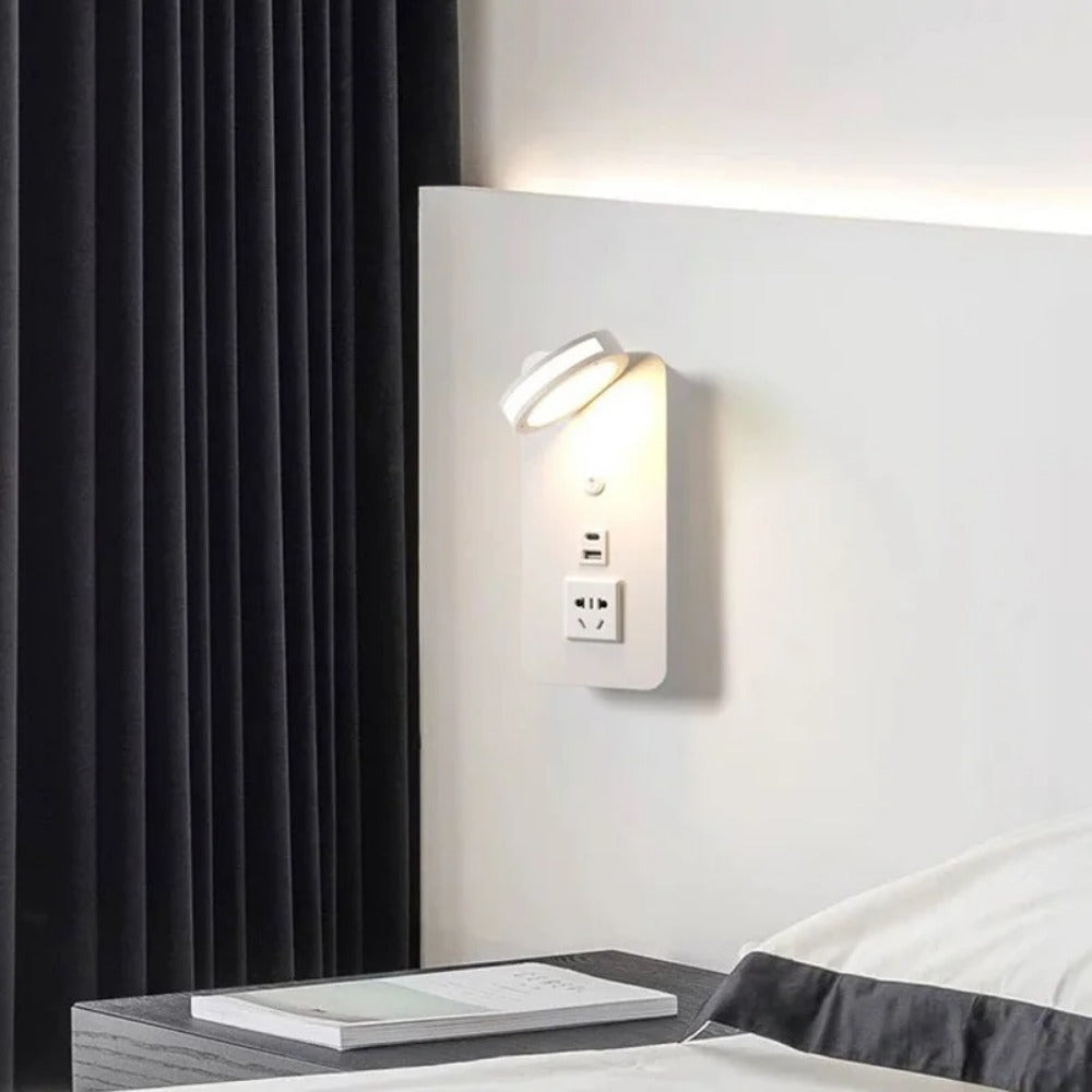 LED Multifunctional Hotel Wall Lamp, With USB Socket Bedside Reading Light