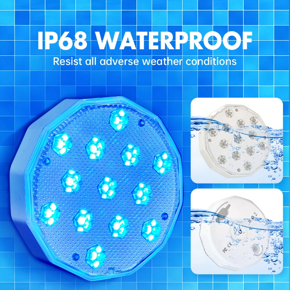 IP65 Waterproof Rechargeable Pool Light, LED Remote Control 16 Color Floating Light