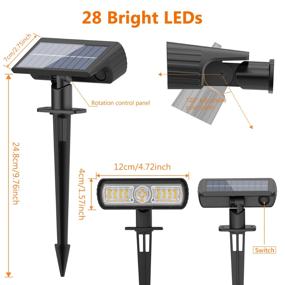 IP65 Waterproof Solar Spotlight, Outdoor Dimmable Garden Ground Plug Light