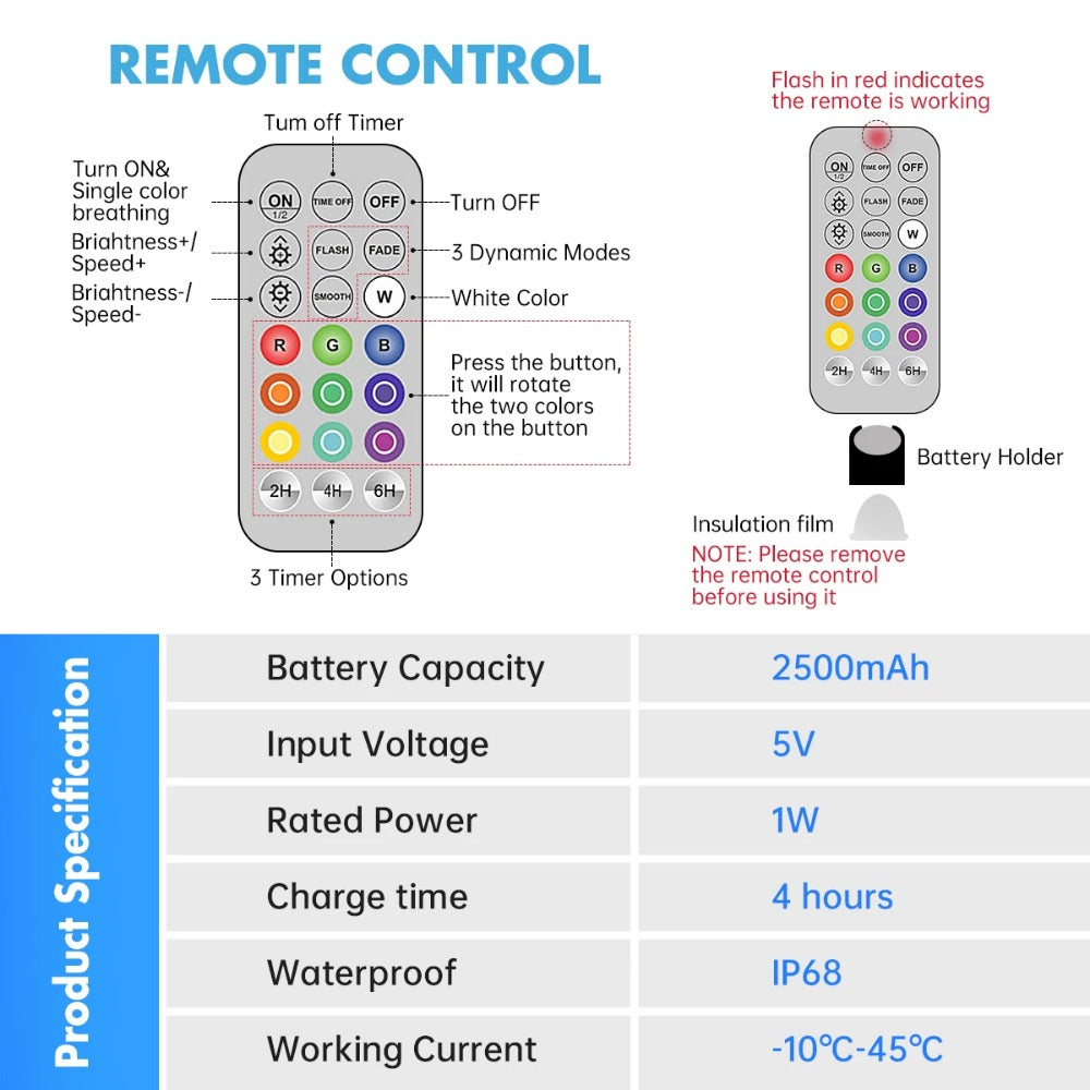 IP65 Waterproof Rechargeable Pool Light, LED Remote Control 16 Color Floating Light