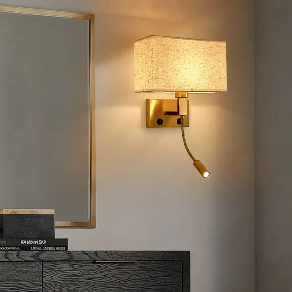 LED Hotel Wall Lights, Decorative Fabric Lights for Living Room, USB Rechargeable Charging Port Bedroom Reading Lights