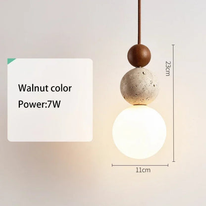LED Stone and Wood Pendant Lamp, Decorative Lighting for Restaurants.