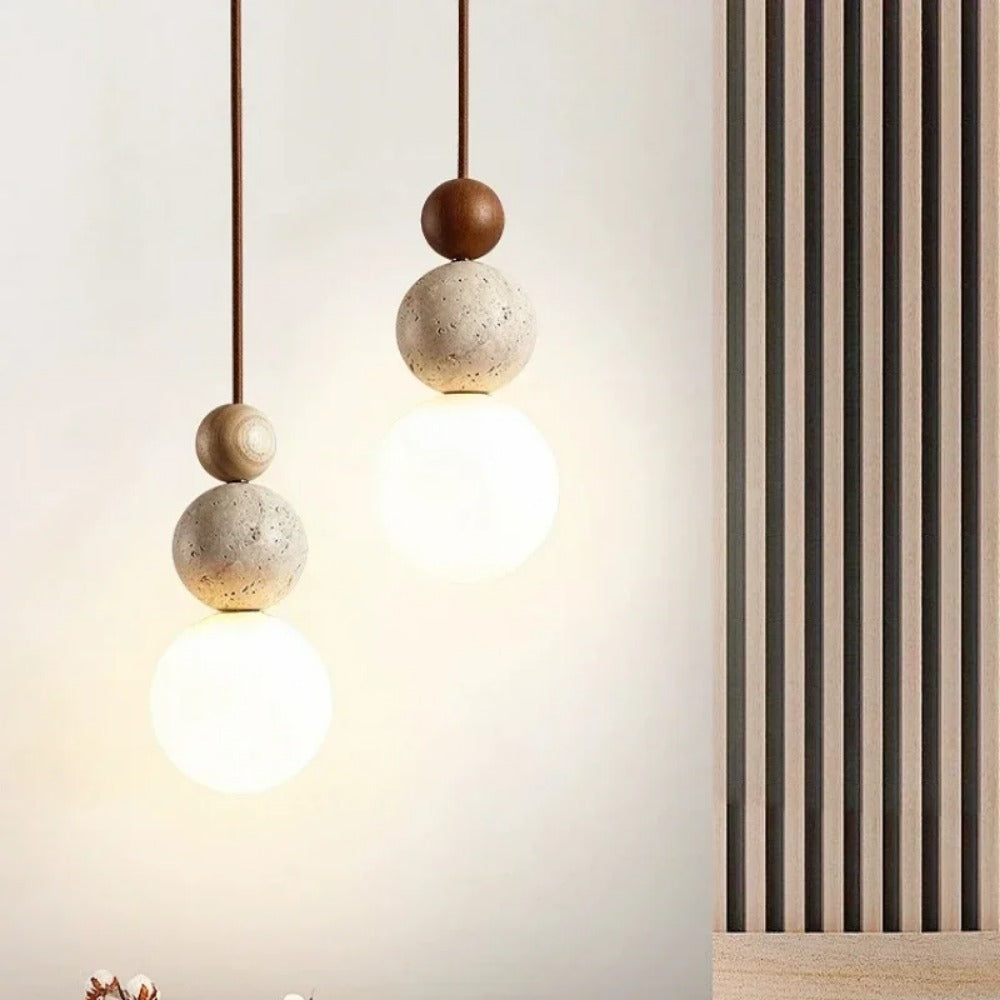 LED Stone and Wood Pendant Lamp, Decorative Lighting for Restaurants.