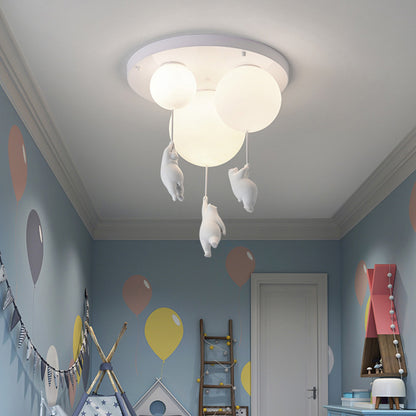 Children's room bear ceiling light, three colors intelligent dimming bedroom living room chandelier