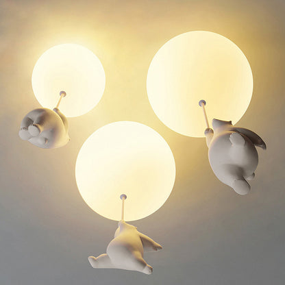 Children's room bear ceiling light, three colors intelligent dimming bedroom living room chandelier