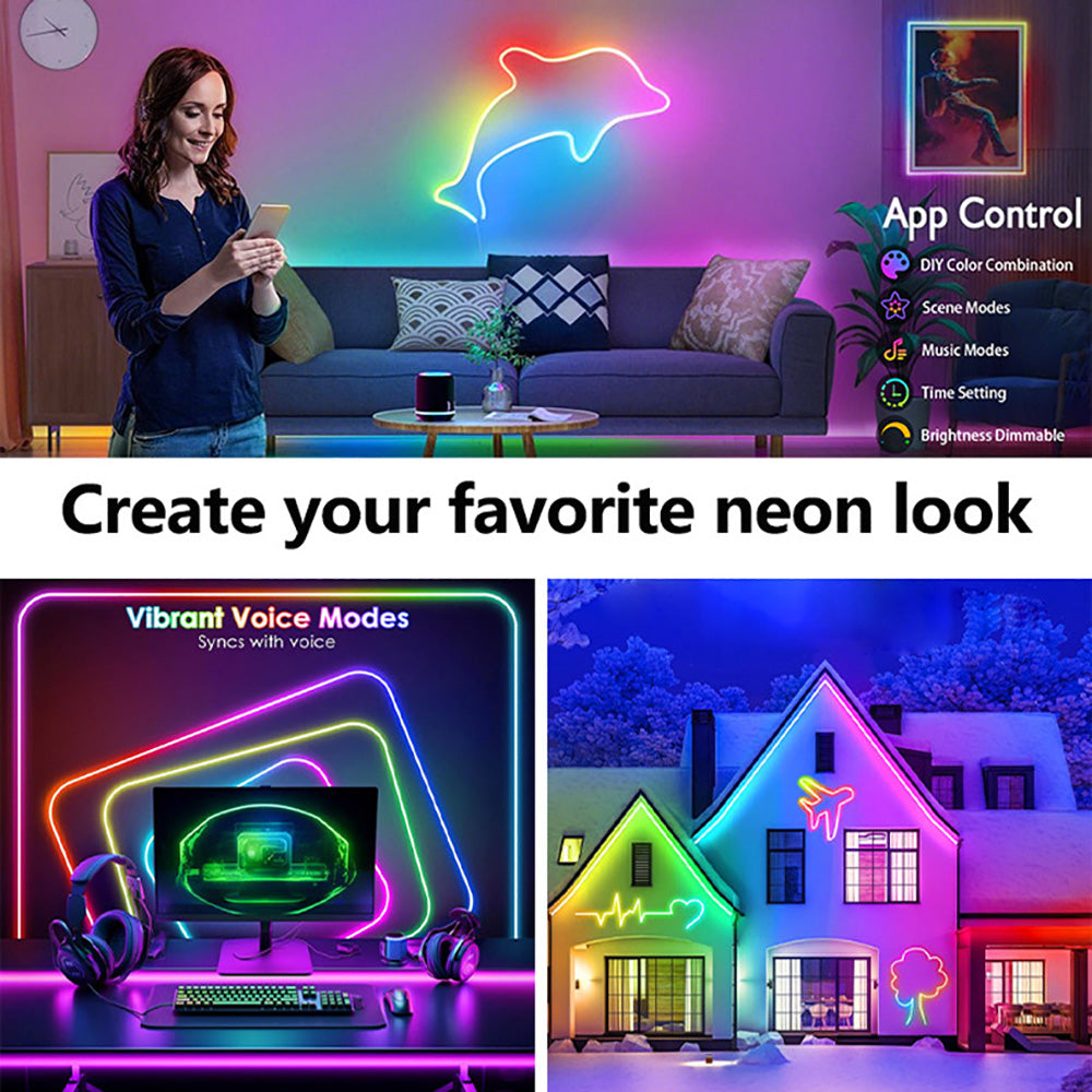 RGB Smart Sound Control Phantom Neon Strip， IP67 Grade Protection Silicone Ambient Light Strip