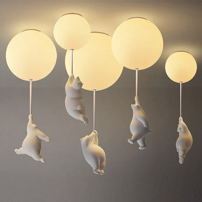 Children's room bear ceiling light, three colors intelligent dimming bedroom living room chandelier