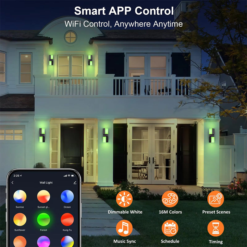 RGB Outdoor Wall Light, IP65 Smart Waterproof Landscape Light