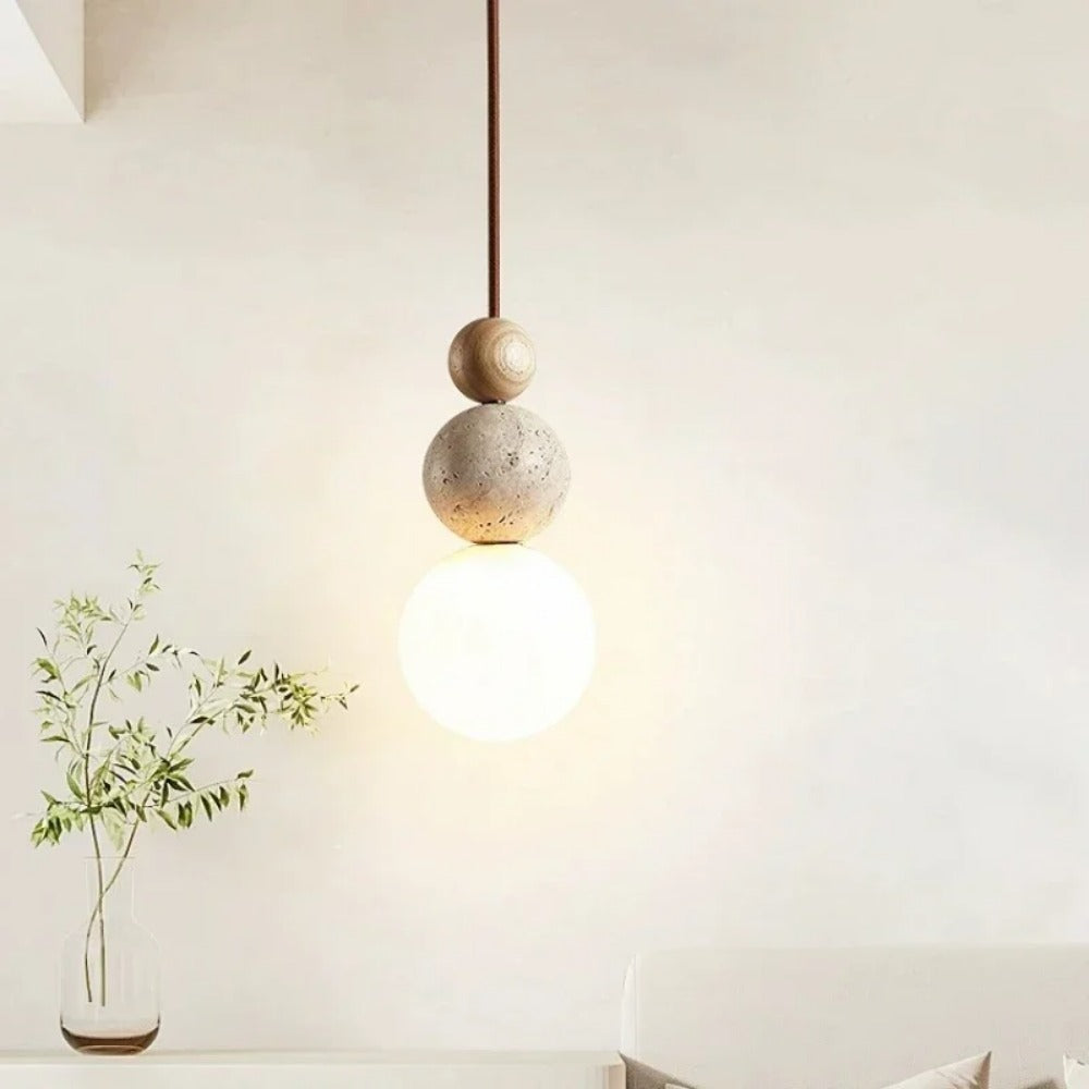 LED Stone and Wood Pendant Lamp, Decorative Lighting for Restaurants.