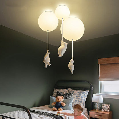 Children's room bear ceiling light, three colors intelligent dimming bedroom living room chandelier