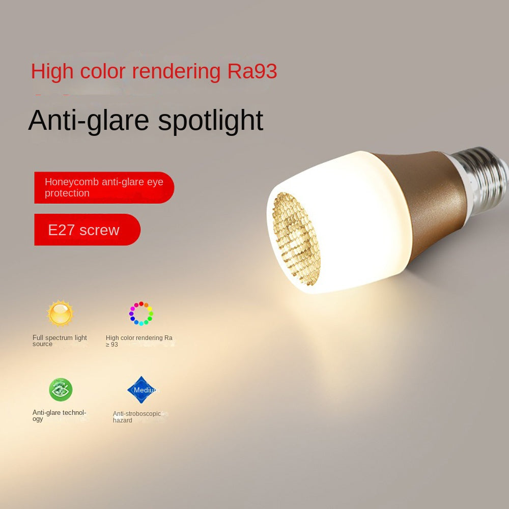 LED High Color Rendering Light Bulb, Living Room Bedroom Anti-glare E27 Screw Spotlights