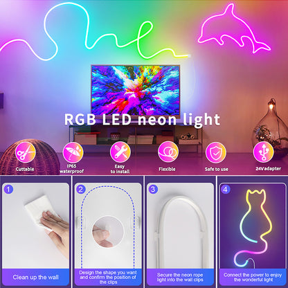 RGB Smart Sound Control Phantom Neon Strip， IP67 Grade Protection Silicone Ambient Light Strip