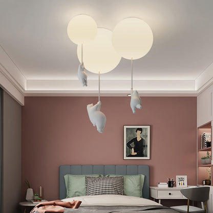 Children's room bear ceiling light, three colors intelligent dimming bedroom living room chandelier