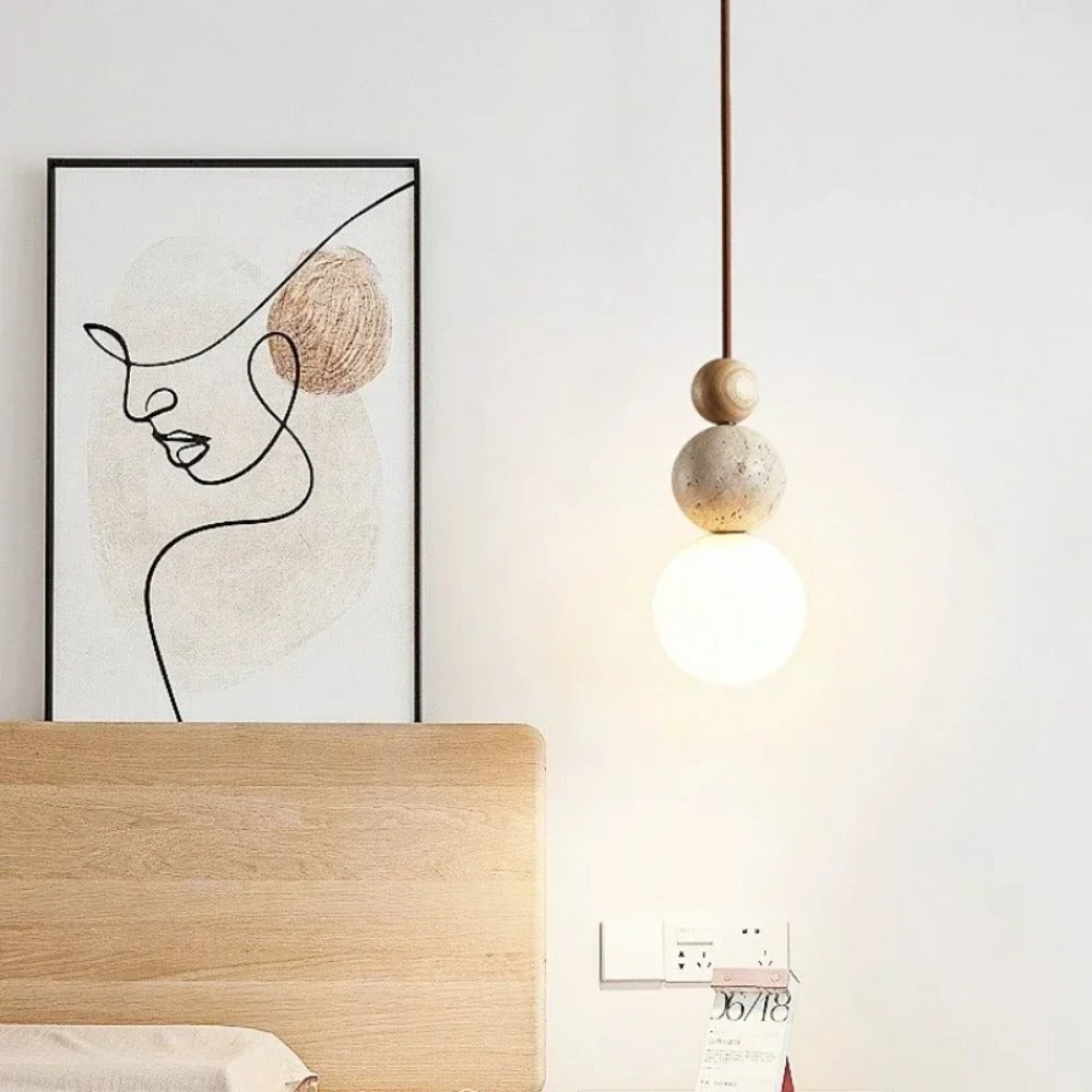 LED Stone and Wood Pendant Lamp, Decorative Lighting for Restaurants.