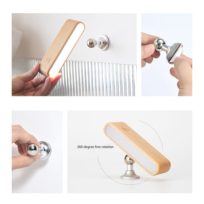 Simple Wooden Magnetic Bedroom Bedside Lamps, Dorm Room Rotatable Computer Desk Lamps