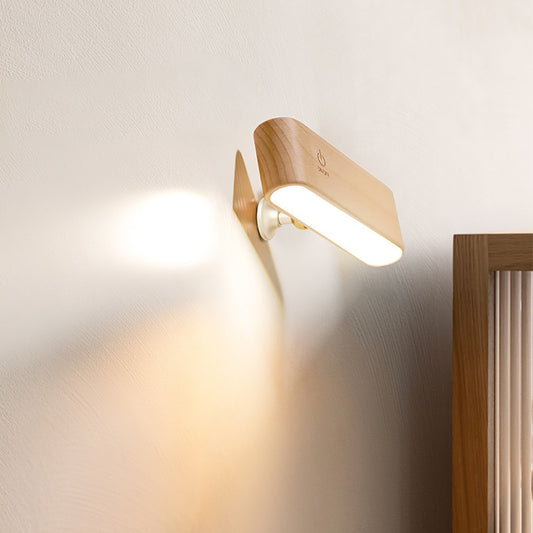 Simple Wooden Magnetic Bedroom Bedside Lamps, Dorm Room Rotatable Computer Desk Lamps