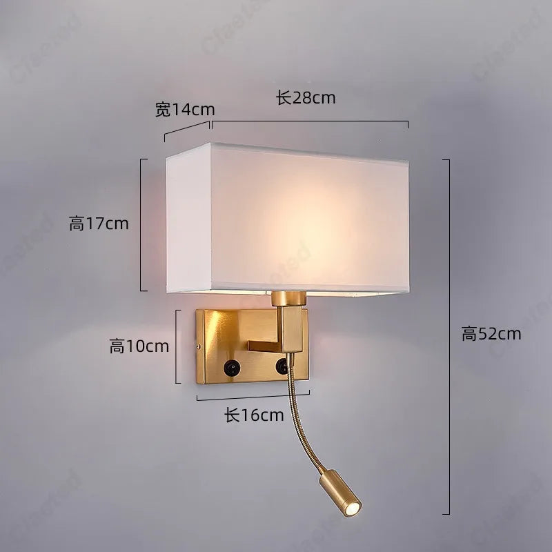 LED Hotel Wall Lights, Decorative Fabric Lights for Living Room, USB Rechargeable Charging Port Bedroom Reading Lights