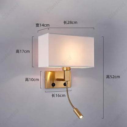 LED Hotel Wall Lights, Decorative Fabric Lights for Living Room, USB Rechargeable Charging Port Bedroom Reading Lights