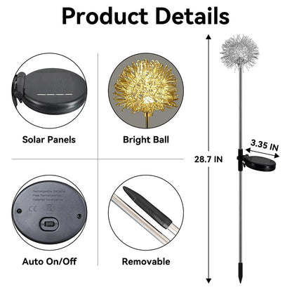 LED Outdoor Landscape Light Solar Dandelion Waterproof Lawn Patio Path Lights