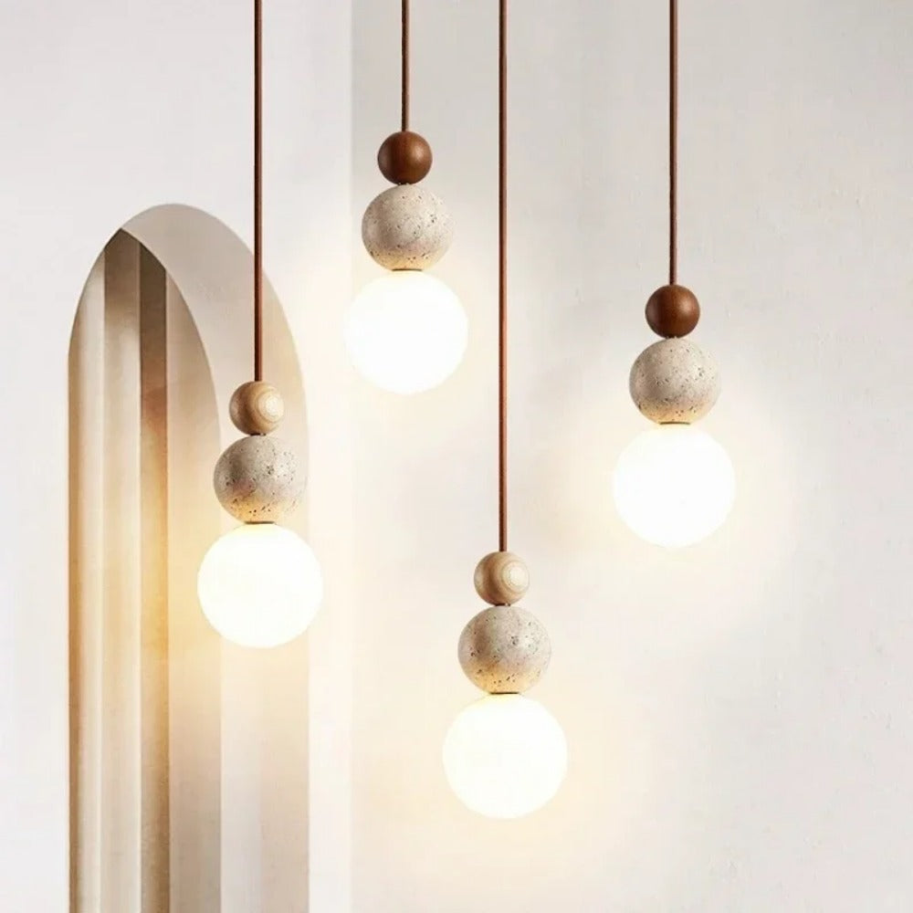 LED Stone and Wood Pendant Lamp, Decorative Lighting for Restaurants.
