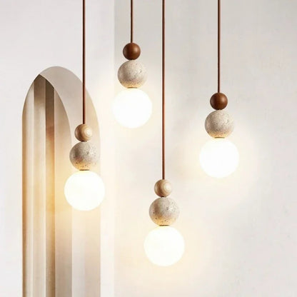 LED Stone and Wood Pendant Lamp, Decorative Lighting for Restaurants.