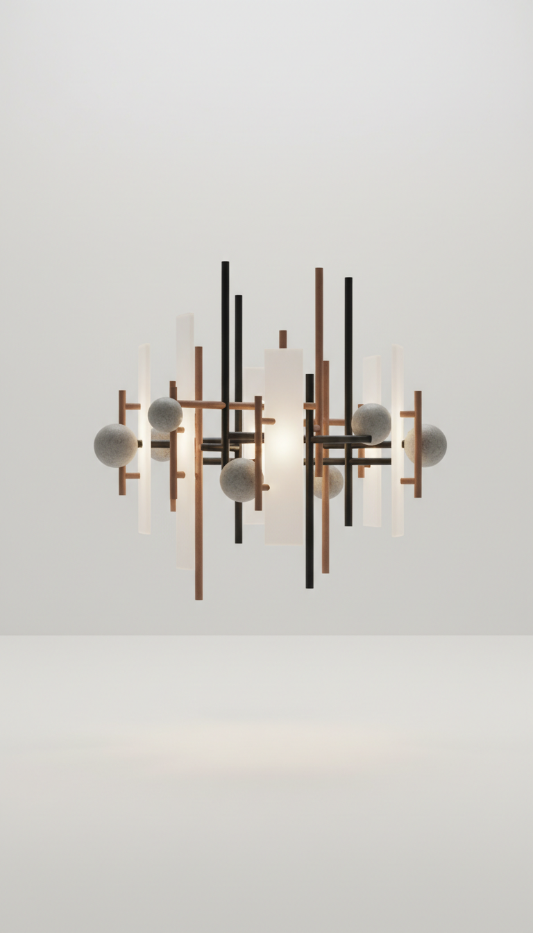 Sculptural Chandelier in Frosted Glass