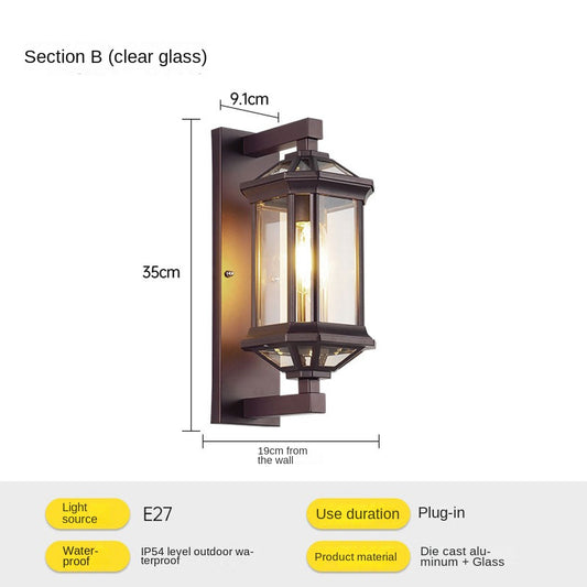 Die-cast aluminum waterproof outdoor wall lamp suitable for outdoor balconies villas courtyards and gates