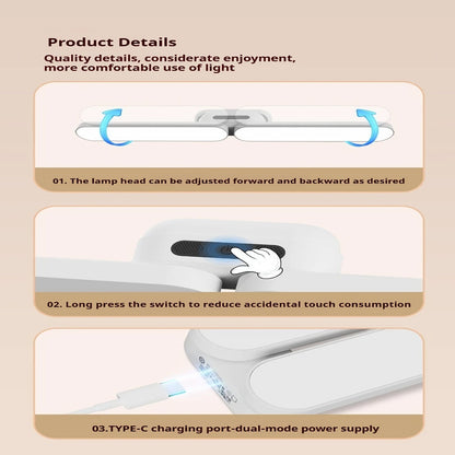 Rechargeable Magnetic Dormitory Reading Lamp, Folding Bedroom Bedside Lamps