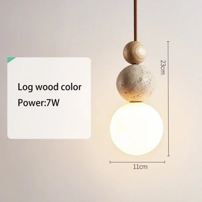 LED Stone and Wood Pendant Lamp, Decorative Lighting for Restaurants.