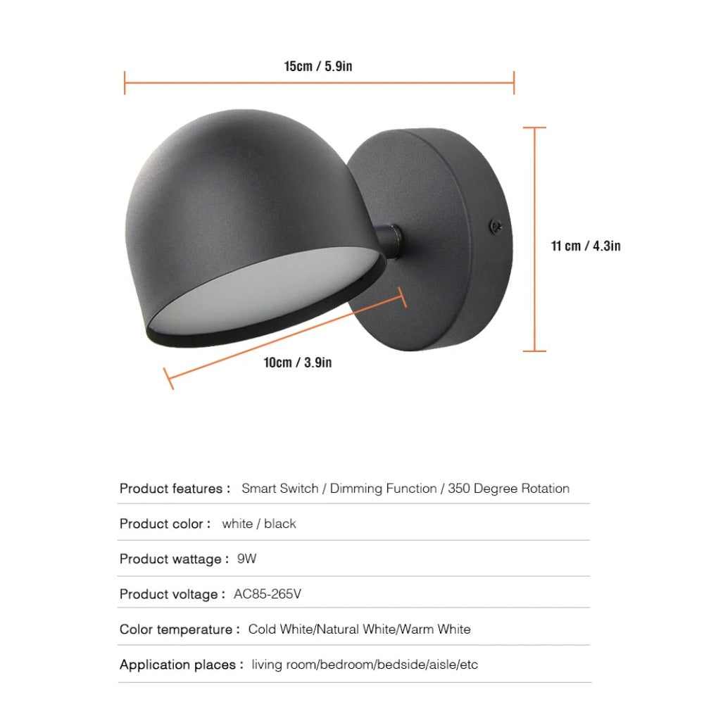 LED Indoor Wall Sconce, Bedroom Bedside Touch Dimmable Reading Lights