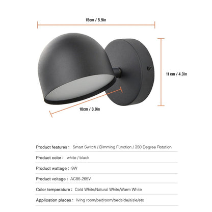 LED Indoor Wall Sconce, Bedroom Bedside Touch Dimmable Reading Lights